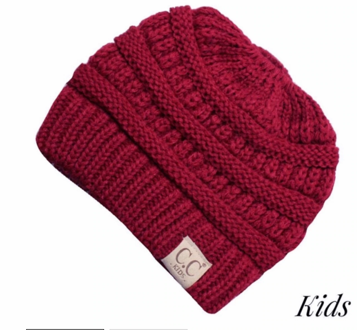 Red kids CC beanie messy bun