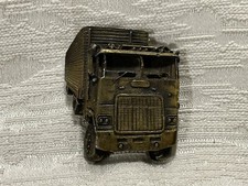 VINTAGE Brass 3" Semi Tractor Trailer Truck BELT BUCKLE USA marked 1169 -- 4375