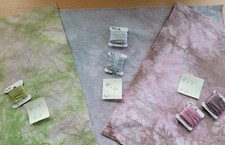 Personal Hand dyed Aida 14 count 3 Remnants Cross Stitch Green Pinks Brown Taupe