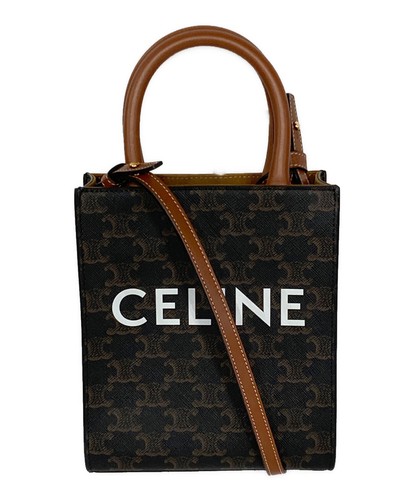 CELINE Mini Vertical Triomphe Canvas Leather Shoulder Bag Women Used Authentic