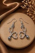 Silver Heart Drop Earrings Minimalist Aesthetic Dangle Statement Jewelry Gift UK
