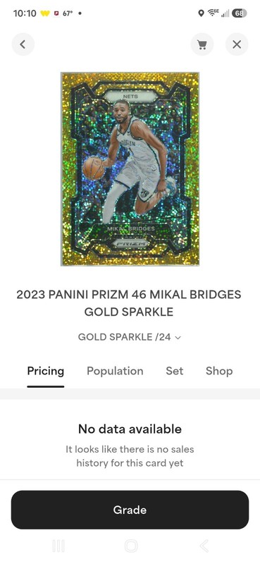 2023-24 Panini Prizm - Mikal Bridges #46 Gold Sparkle Prizm /24