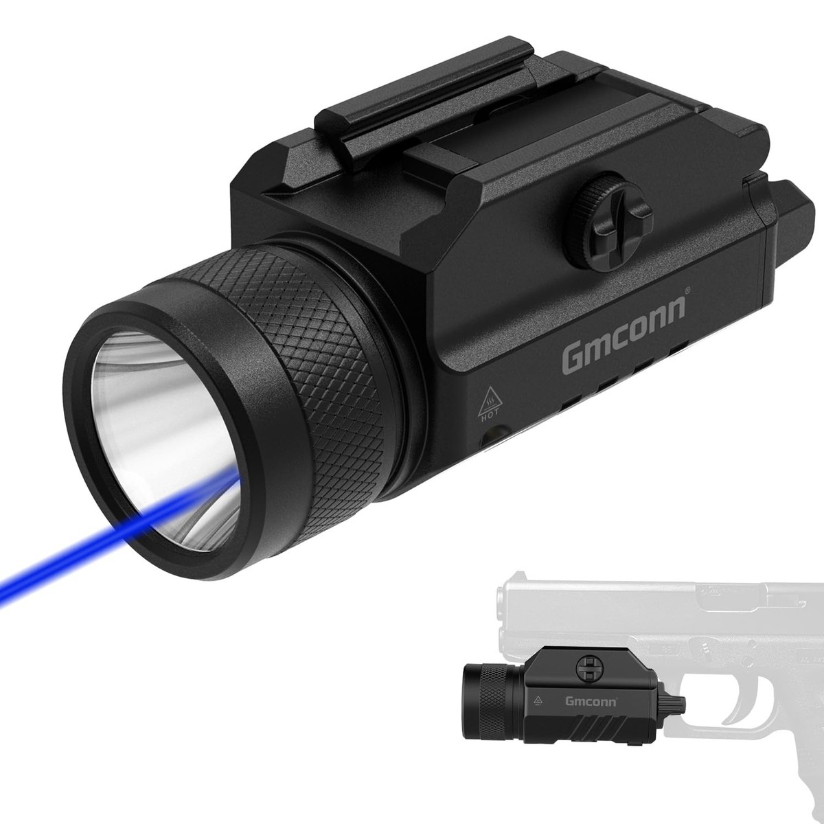 1250 Lumen Tactical Flashlight Laser Combo, Rechargeable Pistol