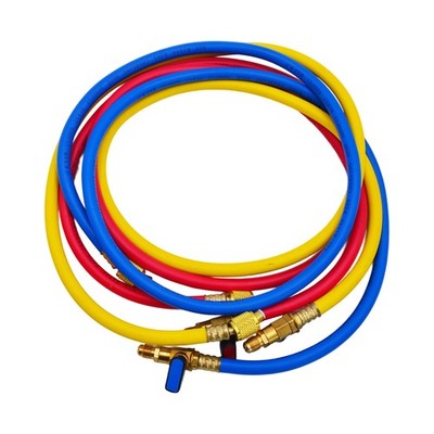 AC Charging Hose Set 60 Inch with Manual Shut-Off Valve, 3-Color HVAC