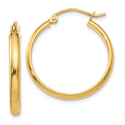 14 Karat Gelbgold Creolen Damen klassisch rund poliert Scharnier minimalistisch fein