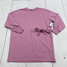Express Sweater Dress Womens M Pink Fleece Crew Neck Bow Waist Long Sleeve