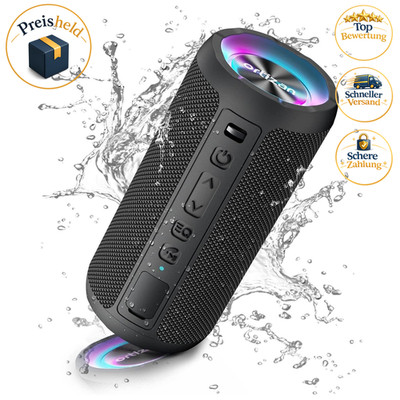 Bluetooth Lautsprecher IPX7 Wasserdicht 30h Akku Duale Bass-Treiber Schwarz