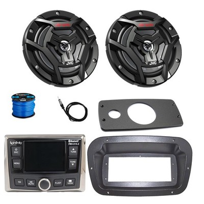 Infinity Marine Radio, ANT, 2x 6.5'' 150W Black Speaker w/Wire,Adapter, Spa Bezel