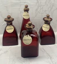 Set 4 Bottiglie Decorare Acacia Bouteille con Tappo in Legno, Colore Rosso, Nuove