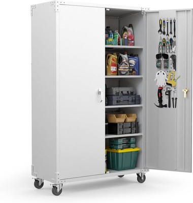 72in Tall & Wide Metal Storage Cabinet with Pegboards Locking Doors and Shelves