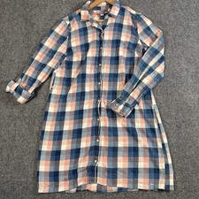 👗 Tommy Hilfiger Plaid Pearl Snap Shirt Dress Womens L Large Tunic Pink Blue