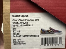 Vans Shark week Classic Slip On Size 4.5 VN0A4BV3V9D