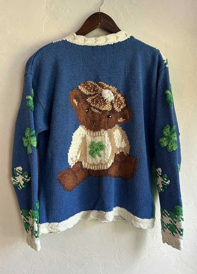 Vintage Eagles Eye Cardigan Sweater M Novelty St Patrick’s Cottagecore Rare 3D - Image 2 of 4