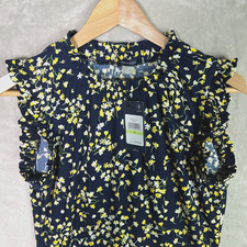 Tommy Hilfiger Shift Dress 4 Blue Yellow Floral Feminine Ruffle Neck Sundress