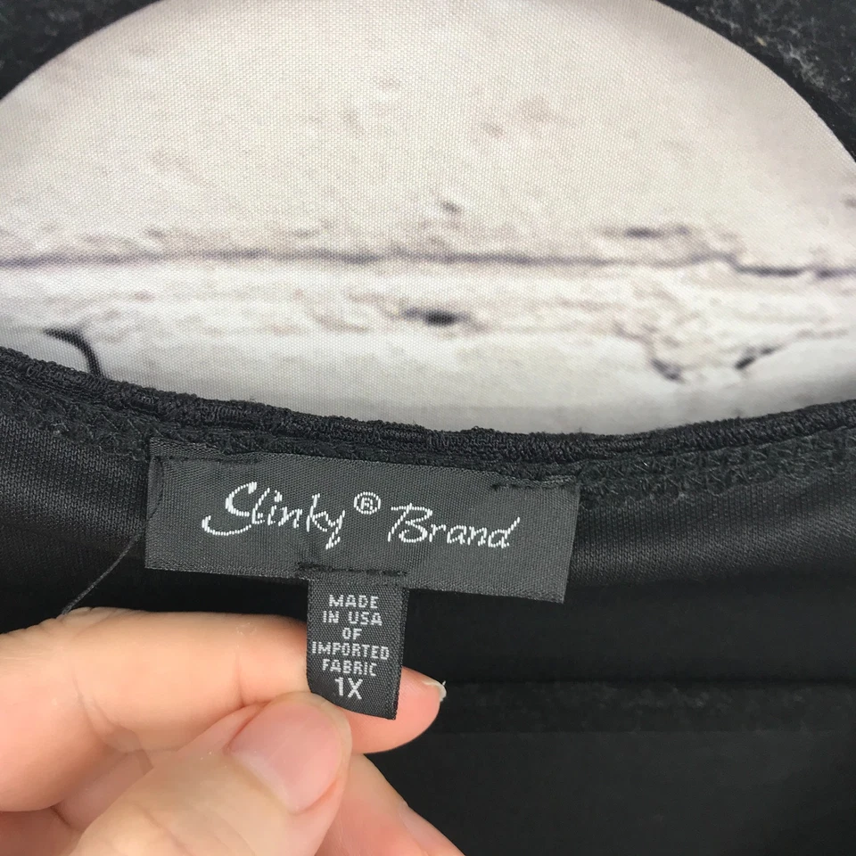 Top de mujer marca Slinky 1X suéter de encaje negro forrado acampanado manga corta transparente Foto 2 de 4