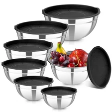 7 Piece Stainless Steel Mixing Bowls with Lids Set Metal Nesting Design Salad