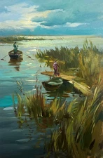 Oil Painting Seeing Off The Sunset Y. Suprunchuk Unframed Original nAAA4169