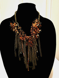 Beautiful Neckless -Heavy Craft Chain with Lace  mix colors and Black beads.