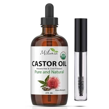 Milania Organic Castor Oil (2oz) - Glass Bottle - Cold Pressed & Hexane-Free.