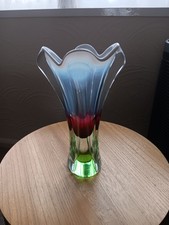 Vintage 1960s Large Josef Hospodka Chribska Pink And Green glass Heavy Vase