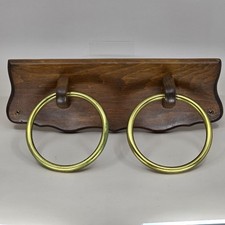 VTG Wall Mounted Brass Metal  Wood Hand Towel Ring, Bathroom Towel Holder Rack