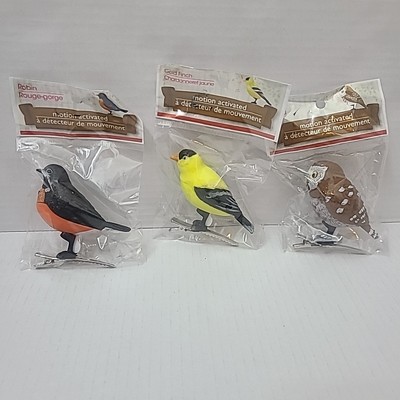 Lot of 3 Motion Activated Singing Birds Clip On Owl Robin Gold Finch Free Ship