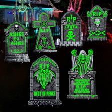6 Pack Large Light up Halloween Tombstones, 16.5"X10" Spooky Graveyard Decor for