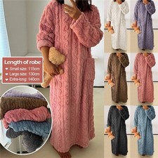 Women Ladies Winter Extra Long Crew Neck Dressing Gown Fleece Warm Pyjamas Soft
