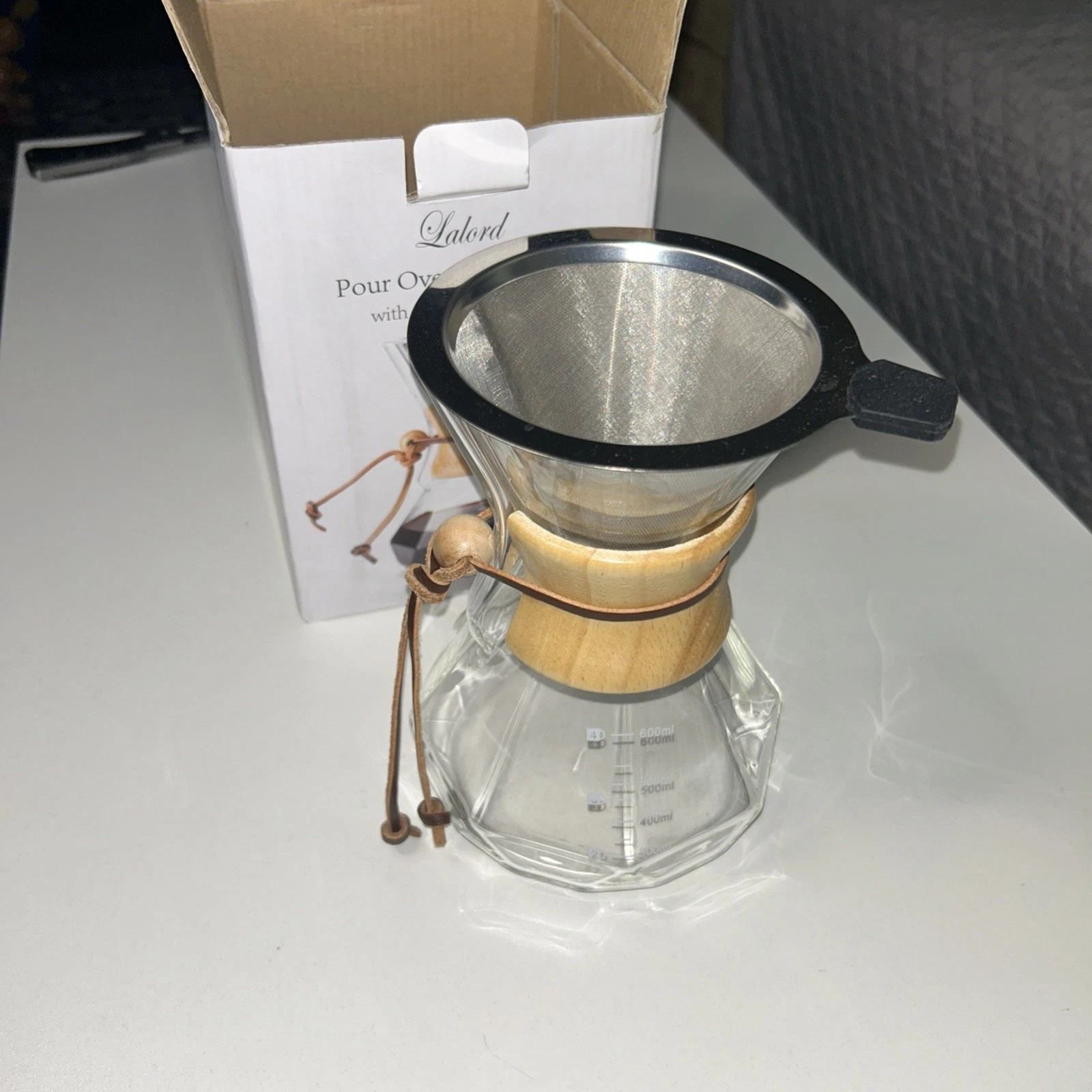 Pour over Coffee Maker with Stainless Steel Filter, 600 MlBorosilicate Glass Cof