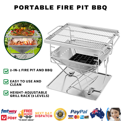 Grillz Camping Fire Pit BBQ Portable Folding Stainless Steel Stove