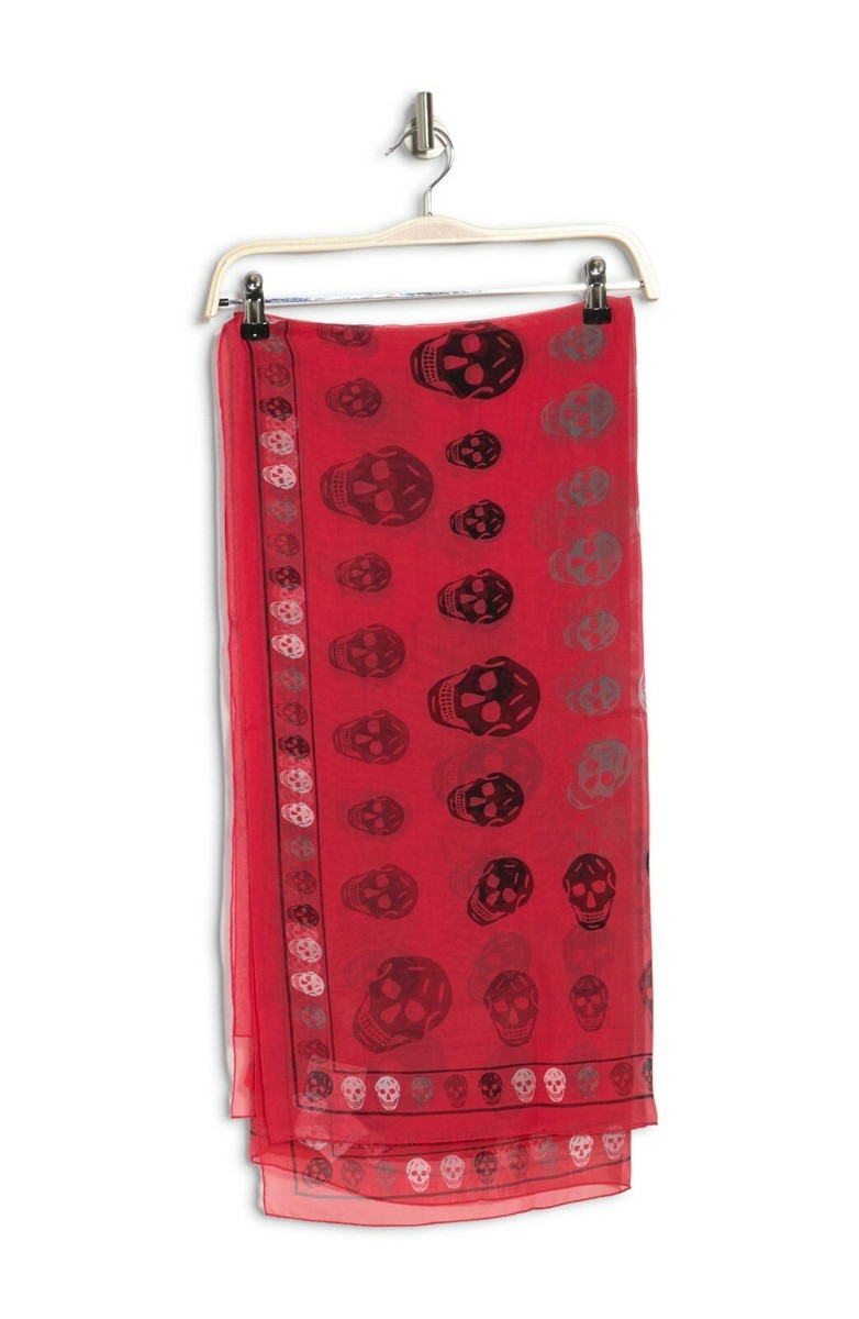 NWT Alexander McQueen Red Silk Box Skull Printed Scarf | eBay