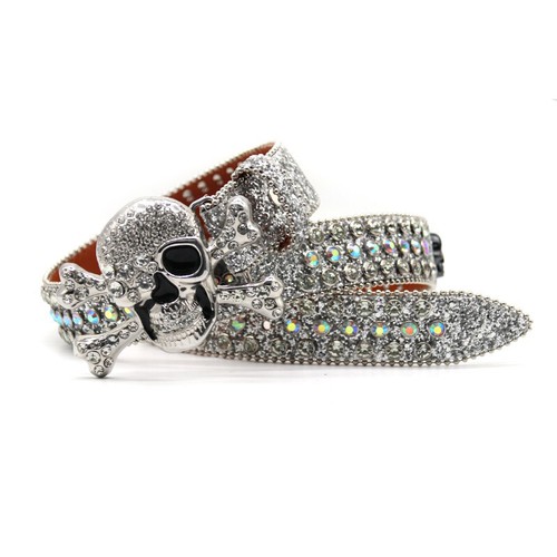 Women Men Western Rhinestone Belt Crystal Studded Cowgirl Cowboy Skull Punk Belt - Picture 14 of 29