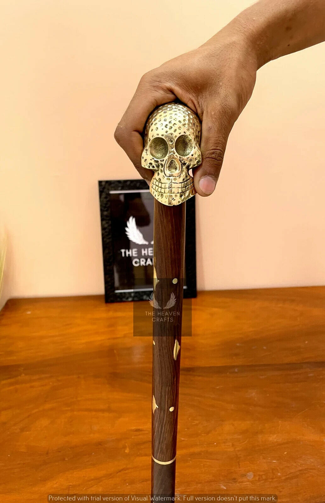 Victorian Solid Brass Damage Skull Handle Handmad… - image 2