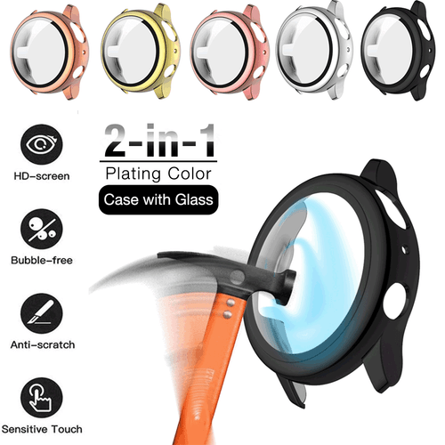 Glass Full Screen Protector Case For Samsung Galaxy Watch Active 2 40mm / 44mm - Photo 1 sur 19