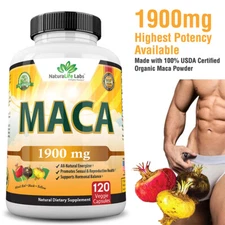 Organic Maca Root Black, Red and Yellow 1900 mg per serving - 120 Vegan Capsules