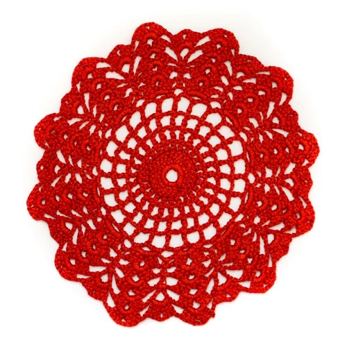 Vintage Crochet Cotton Lace Red Round Doily Mat 8"