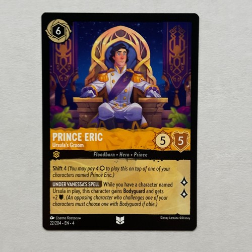 Prince Eric 22/204 Disney Lorcana Ursula's Return Regular Uncommon Card NM - Picture 1 of 2