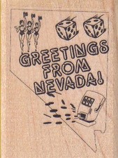Greetings From Nevada/Map/Lg 3 x 4" Rubber Stamp, Las Vegas Stamp, Nevada