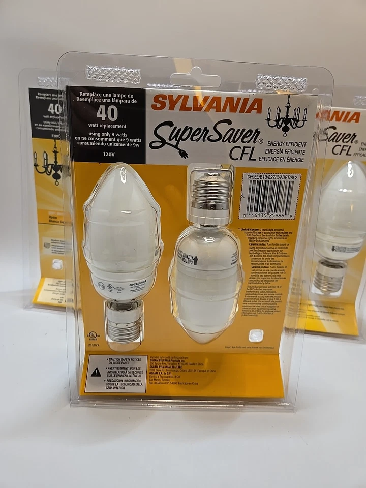 Sylvania Super Saver CFL Energy Effi 40W Soft White Medium Base Adapters New 3 - Image 2 of 4