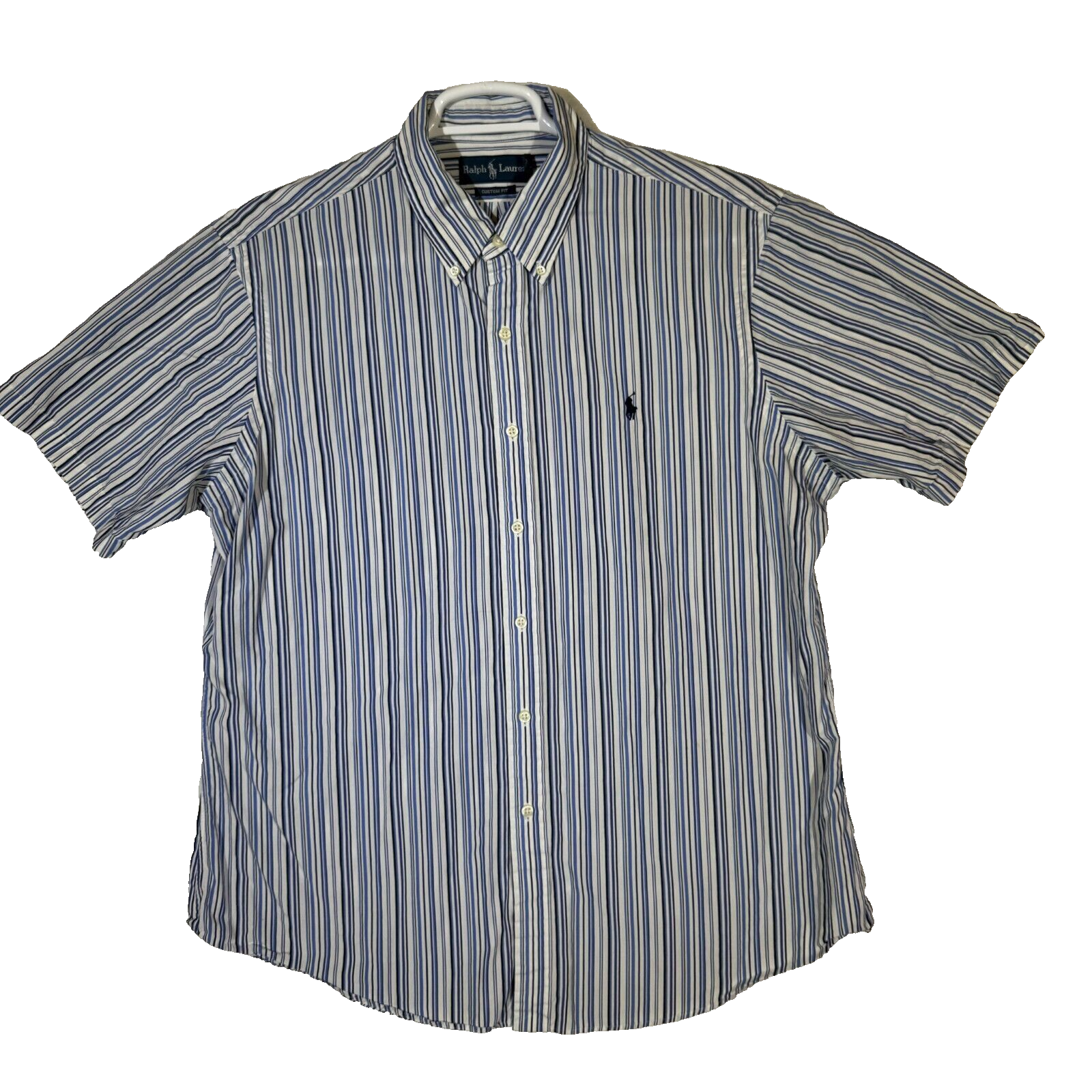 PONY Camicia uomo Ralph Lauren XL blu a righe 100% cotone vestibilità personalizzata bottoni M801