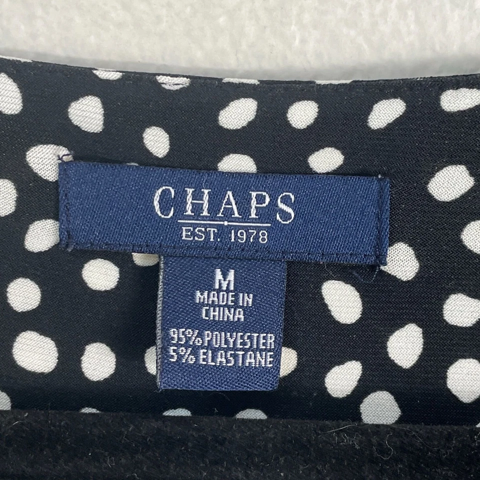 Vestido midi Chaps para mujer mediano negro blanco a lunares línea A elástico sin mangas Foto 3 de 4