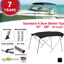 Standard BIMINI TOP 4 Bow Boat Cover Black 61"-66" Wide 8ft Long W/ Rear Poles