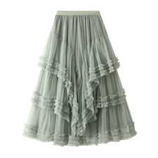 Fashion Women Mesh Tulle Pleated Skirt Layered Ruffled Swing Banquet Party Daily