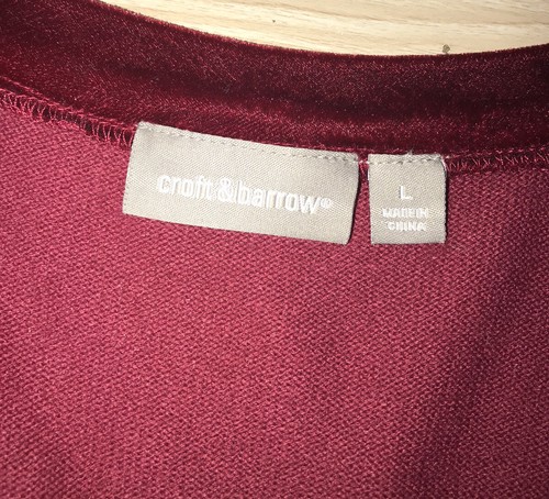 Croft Barrow Mujer Clásico Tejido 3/4 Botones Bordados + Terciopelo Cuello en V Rosa Talla L - Imagen 5 de 6