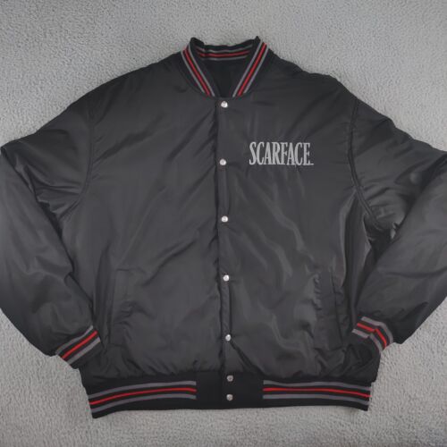 VTG Scarface JH Design Jacket Mens 4XL Black Gray Reversible Polyester Leather - Picture 3 of 24