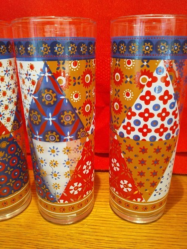 4 Vtintage MCM Pasinski Washington Patchwork Design Drinking Glasses - Picture 4 of 12