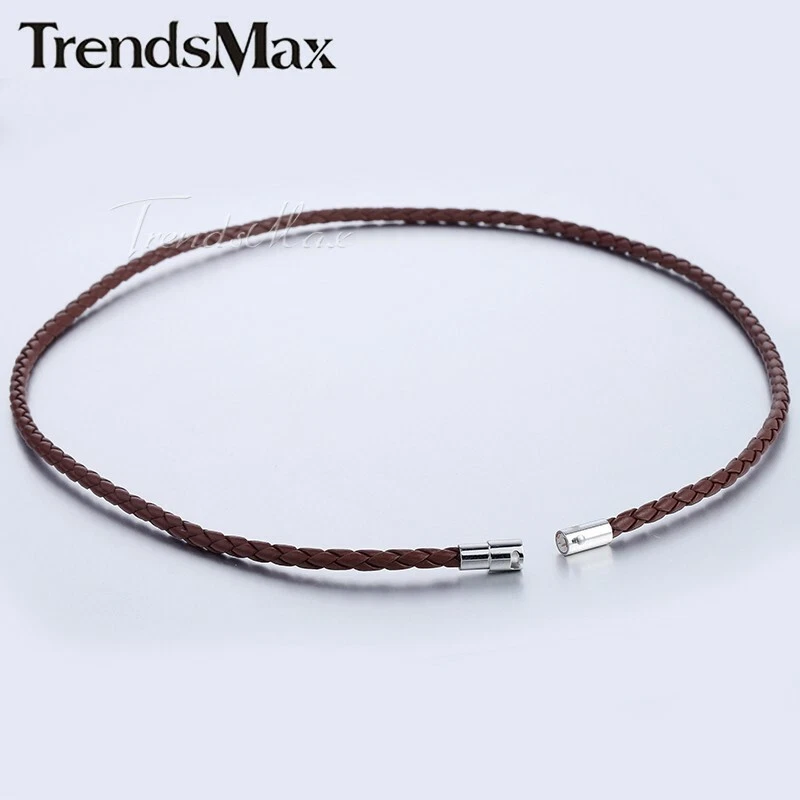 Corda de Cordão Trançado Marrom 4mm Colar de Couro Feito pelo Homem Fecho Magnético Para Homens - Imagem 3 de 4