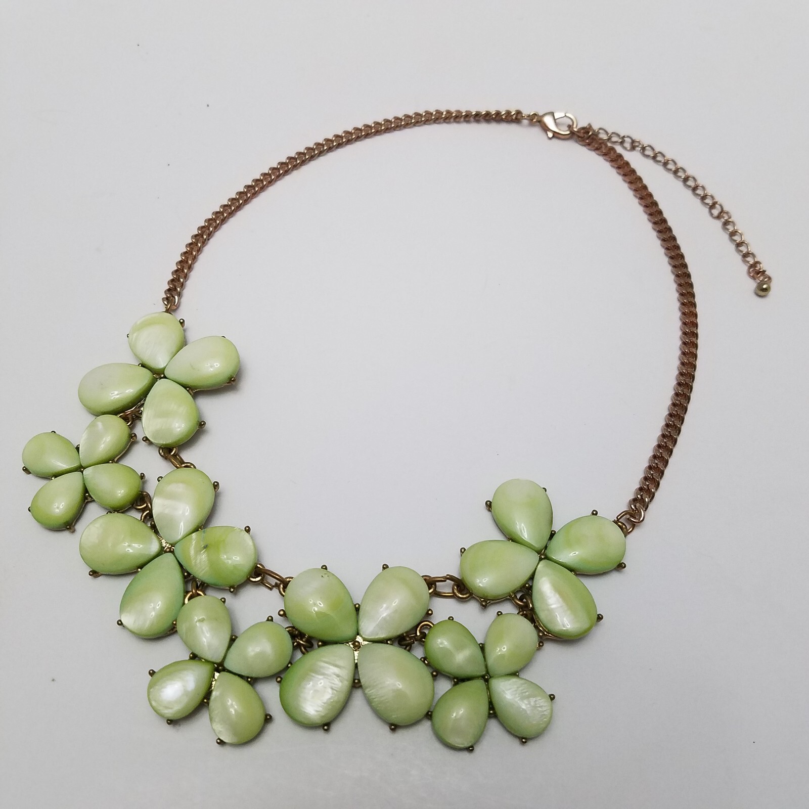 Goldtone Statement Necklace Green Pearlstone Flor… - image 2