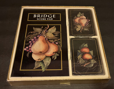 New & Sealed Cards-Harriet Nordby Bridge Cards and Score Pad Set Apple Pear-Nice