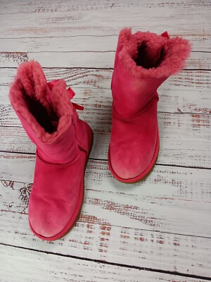 UGG Australia Winter Boots Girls Pink Bailey Bow 3280K Round Toe